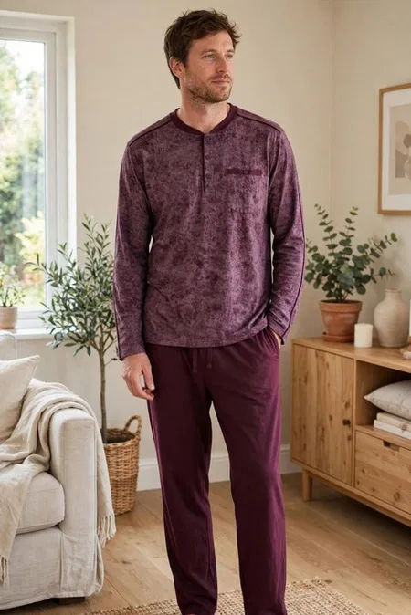 Erkek Batik Desenli Patlı Lacivert Pijama Takımı Çift Kaplan 8200 - Lacivert