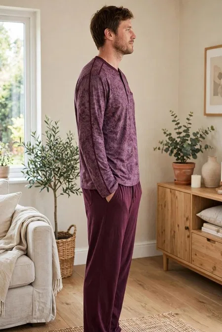 Erkek Batik Desenli Patlı Lacivert Pijama Takımı Çift Kaplan 8200 - Lacivert
