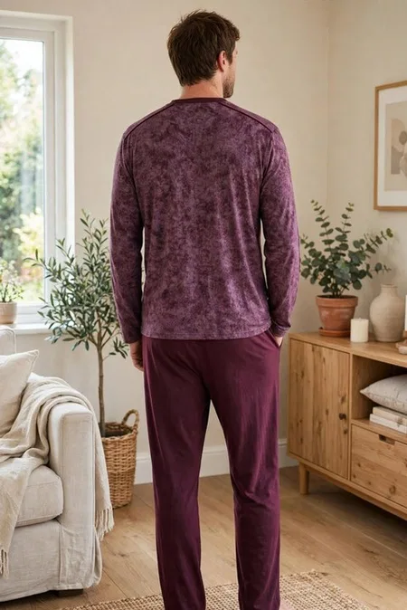 Erkek Batik Desenli Patlı Lacivert Pijama Takımı Çift Kaplan 8200 - Lacivert