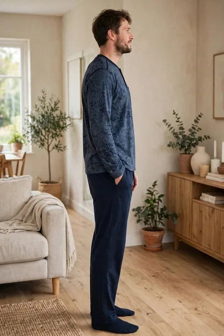 Erkek Batik Desenli Patlı Lacivert Pijama Takımı Çift Kaplan 8200 - Lacivert