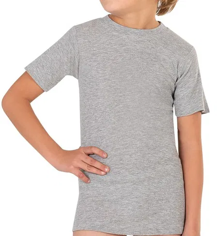 Erkek Çocuk %100 Pamuklu Ribana Fanila 10'lu Paket Yarım Kol Kapalı Yaka T-shirt Özkan 0706-P010 - Gri Melanj