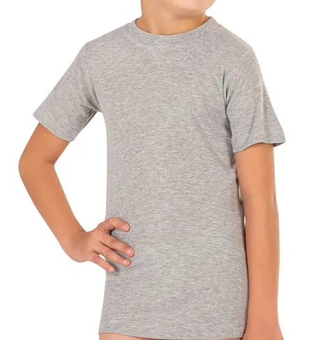 Erkek Çocuk %100 Pamuklu Ribana Fanila 10'lu Paket Yarım Kol Kapalı Yaka T-shirt Özkan 0706-P010 - Gri Melanj