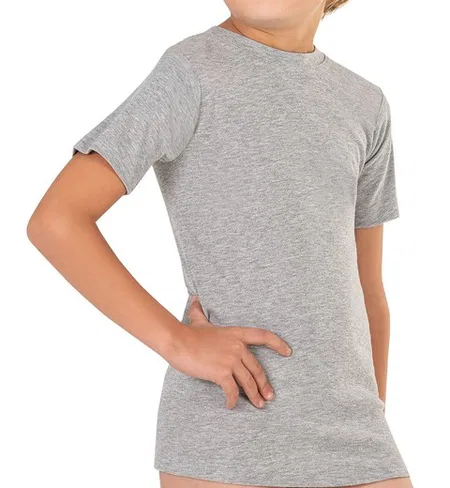 Erkek Çocuk %100 Pamuklu Ribana Fanila 10'lu Paket Yarım Kol Kapalı Yaka T-shirt Özkan 0706-P010 - Gri Melanj