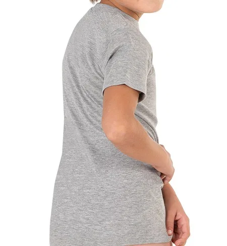 Erkek Çocuk %100 Pamuklu Ribana Fanila 10'lu Paket Yarım Kol Kapalı Yaka T-shirt Özkan 0706-P010 - Gri Melanj