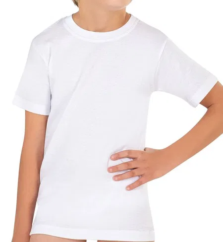 Erkek Çocuk %100 Pamuklu Ribana Fanila 10'lu Paket Yarım Kol Kapalı Yaka T-shirt Özkan 0706-P010 - Beyaz