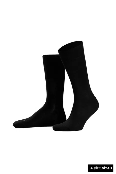 Erkek Dört Mevsim Organik Dörtlü Soket Çorap Mısırlı ESKT000129 - Siyah