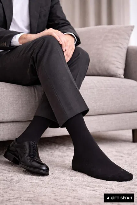 Erkek Dört Mevsim Organik Dörtlü Soket Çorap Mısırlı ESKT000129 - Siyah