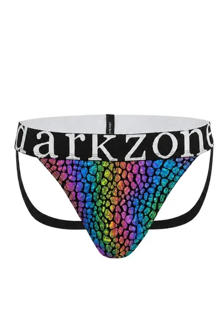 Erkek Fantezi Arkası Açık Rainbow Mozaik Desenli Deri Jockstrap Darkzone DZ-1401-104-S - Görsel