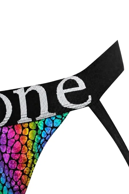 Erkek Fantezi Arkası Açık Rainbow Mozaik Desenli Deri Jockstrap Darkzone DZ-1401-104-S - Görsel