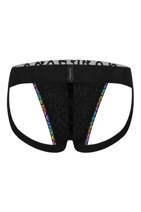 Erkek Fantezi Arkası Açık Rainbow Mozaik Desenli Deri Jockstrap Darkzone DZ-1401-104-S - Görsel