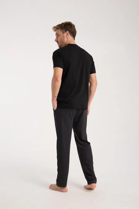 Erkek Füme Düğmeli Yaka Kısa Kollu Pijama Takımı Akbeniz 6878 - Füme