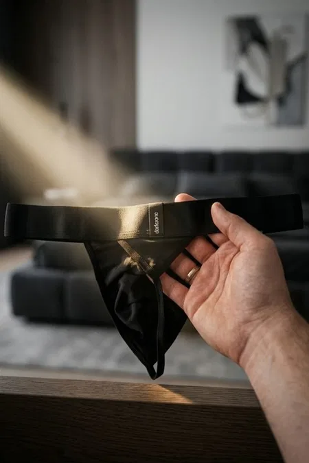 Erkek Geniş Lastikli Fantezi Siyah Pamuklu Tanga String Darkzone DZ-1202-01-S - Görsel