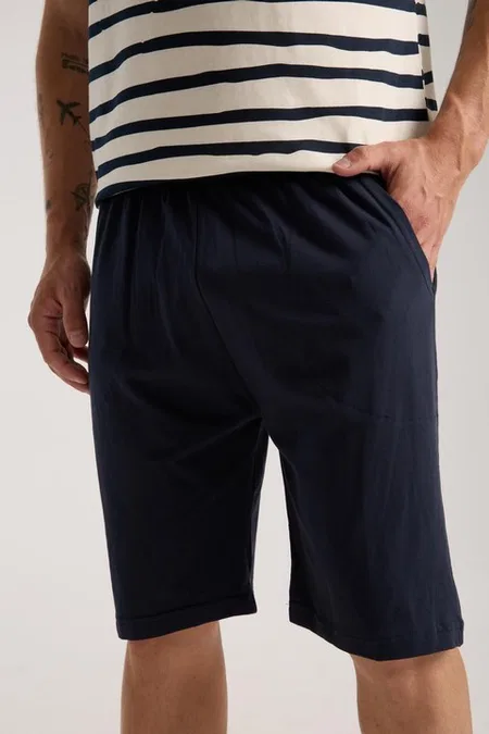 Erkek Krem Sıfır Yaka Kısa Kollu Şortlu Pijama Takımı Akbeniz 6880 - Krem