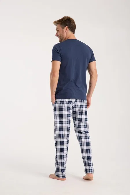 Akbeniz Erkek Lacivert Düğmeli Yaka Kısa Kollu Pijama Takımı Akbeniz 6877 - Görsel 3