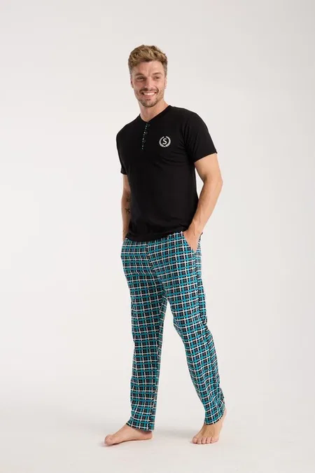 Akbeniz Erkek Lacivert Düğmeli Yaka Kısa Kollu Pijama Takımı Akbeniz 6877 - Görsel 14