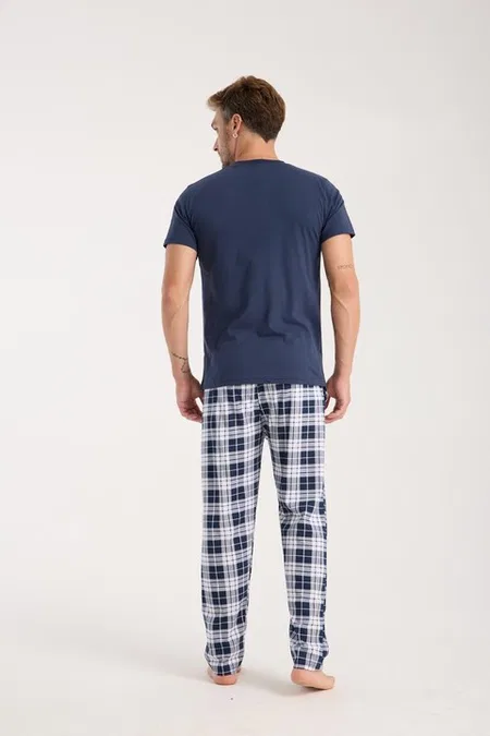 Akbeniz Erkek Lacivert Düğmeli Yaka Kısa Kollu Pijama Takımı Akbeniz 6877 - Görsel 4