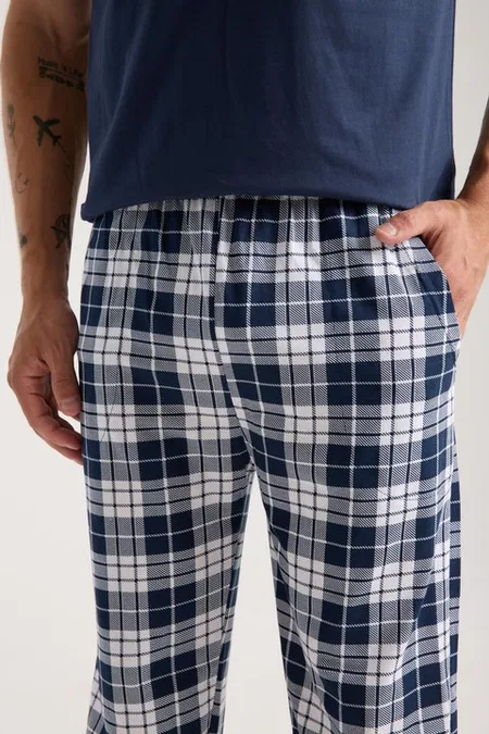 Akbeniz Erkek Lacivert Düğmeli Yaka Kısa Kollu Pijama Takımı Akbeniz 6877 - Görsel 6