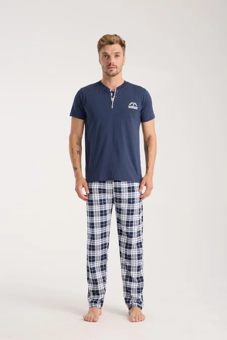 Akbeniz Erkek Lacivert Düğmeli Yaka Kısa Kollu Pijama Takımı Akbeniz 6877 - Görsel 5