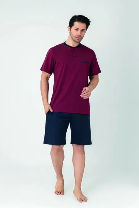 Erkek Modal Patlı Kısa Kol Şort Confeo C940-107 - Bordo