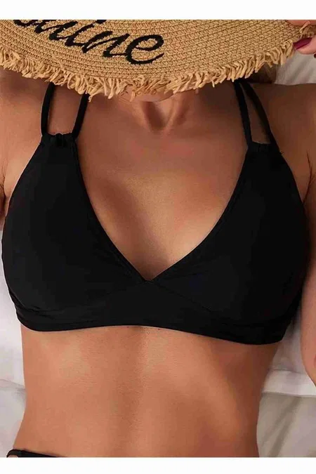 İki Ayarlanabilir Askılı Bikini Üstü (Çıkartılabilir Kaplı) Siyah Angelsin MS43919-Siyah - Siyah