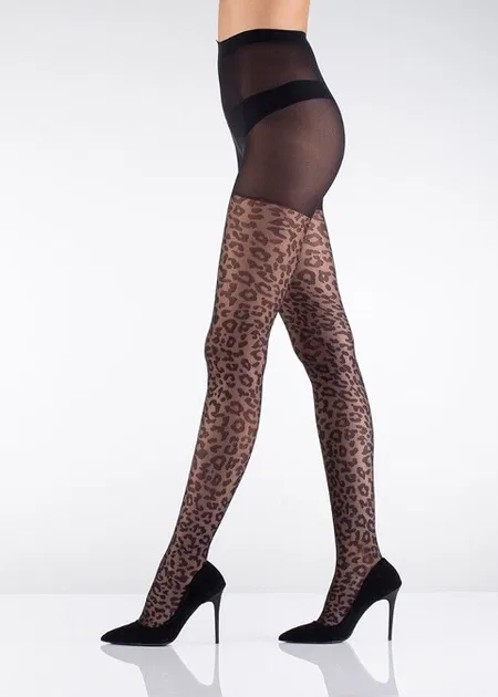 Leopar Desenli 15 Denye Kadın Külotlu Çorap ITALIANA 6294 - Siyah