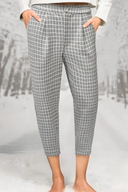 Ekose Desenli Düğmeli Kısa Paça Kadın Pijama Altı Doreanse 4086