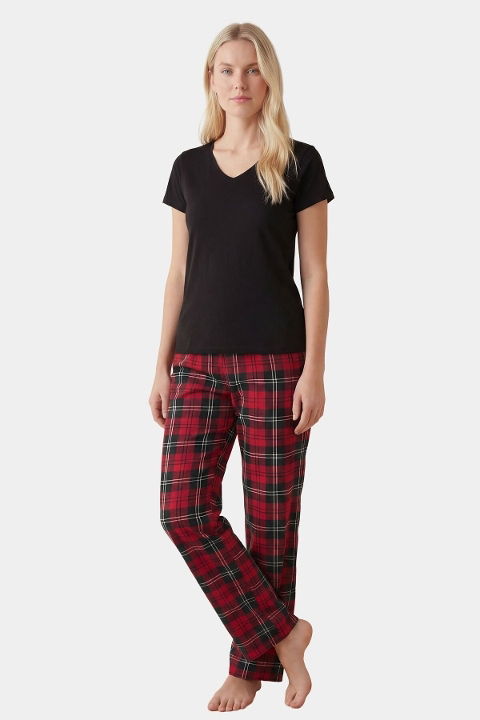 Pamuklu Ekoseli Kırmızı Kadın Pijama Takımı Türen 3618 - 2