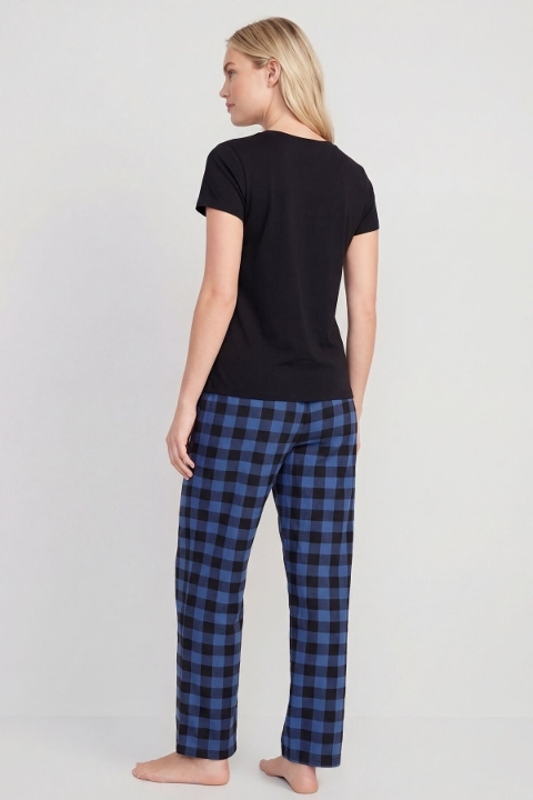 Pamuklu Ekoseli Mavi Kadın Pijama Takımı Türen 3618 - Mavi