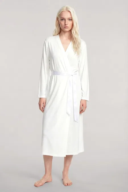 Akbeniz Kadın Ekru Uzun Kimono Sabahlıklı 3'lü Pijama Takımı Akbeniz Y1400 - Görsel 3