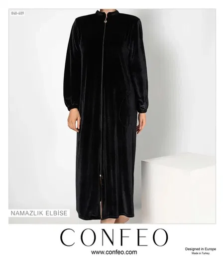Kadın Kadife Namaz Elbisesi Confeo C840-609 - Siyah