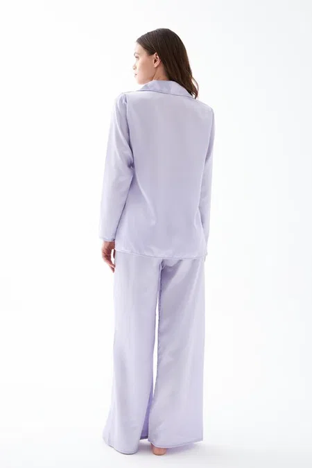 Kadın Lila Oversize Saten Pijama Takımı Akbeniz 27960 - Lila