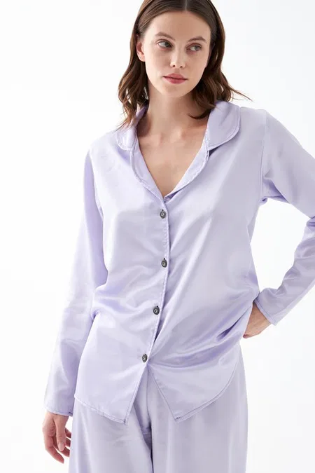 Kadın Lila Oversize Saten Pijama Takımı Akbeniz 27960 - Lila
