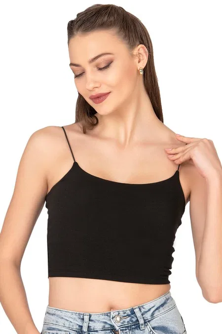 Kadın Modal Pamuklu Likralı Esnek Rahat Vücuda Oturan Spagetti Askılı Örme Crop Atlet Özkan 27370 - Siyah