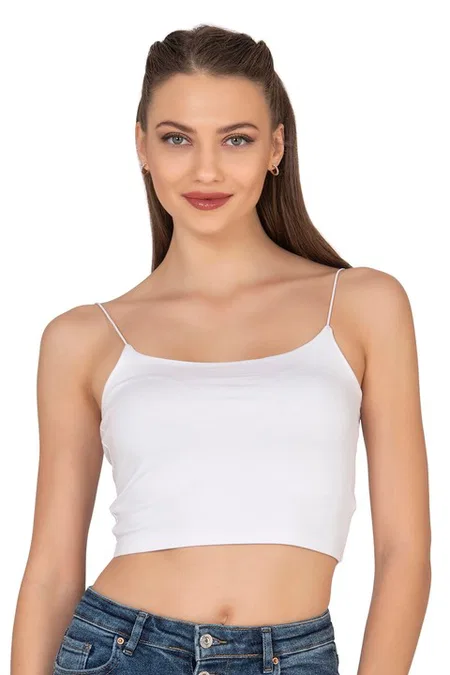 Kadın Modal Pamuklu Likralı Esnek Rahat Vücuda Oturan Spagetti Askılı Örme Crop Atlet Özkan 27370 - Beyaz