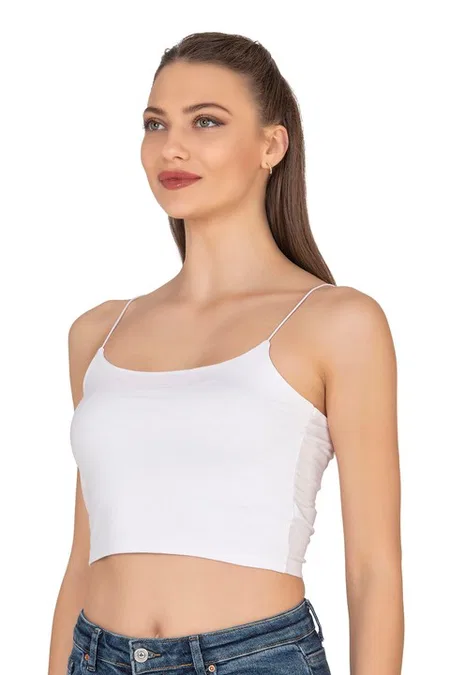 Kadın Modal Pamuklu Likralı Esnek Rahat Vücuda Oturan Spagetti Askılı Örme Crop Atlet Özkan 27370 - Beyaz