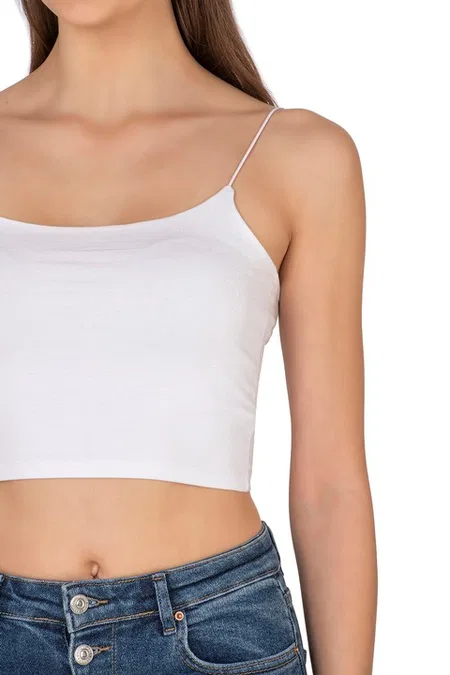 Kadın Modal Pamuklu Likralı Esnek Rahat Vücuda Oturan Spagetti Askılı Örme Crop Atlet Özkan 27370 - Beyaz