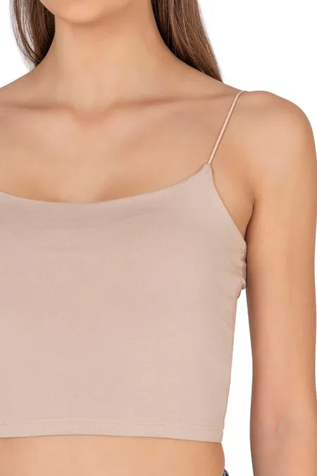 Kadın Modal Pamuklu Likralı Esnek Rahat Vücuda Oturan Spagetti Askılı Örme Crop Atlet Özkan 27370 - Taş