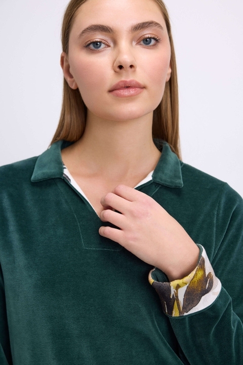 Kadın Uzun Kollu Kadife Sweatshirt ve Pantolon Takım Yumuşak ve Şık Ev Giyimi Anıl 11555 - 2