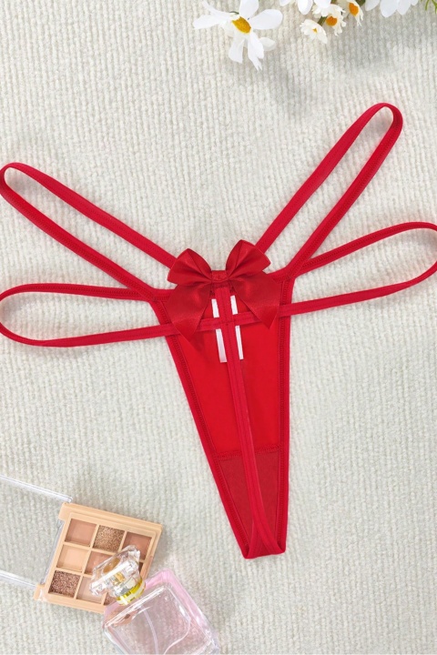 Kırmızı Fiyonk Detaylı İp Askılı Fantezi Tanga Külot Ruselin 8066 - Kırmızı