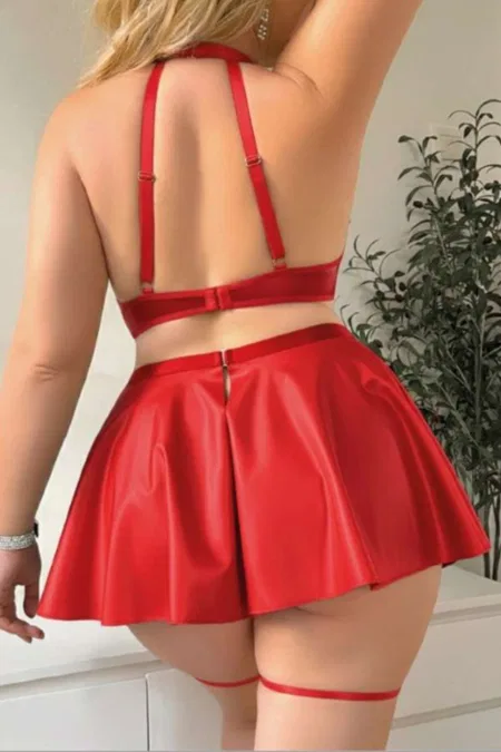Kırmızı Lame Şeffaf Dantel Detaylı Body Real Passione 40028 - Kırmızı