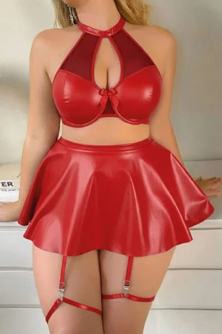 Kırmızı Lame Şeffaf Dantel Detaylı Body Real Passione 40028 - Kırmızı