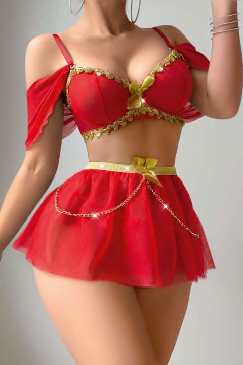 Kırmızı Zincir Detaylı Fantezi Kostüm Ruselin 2267