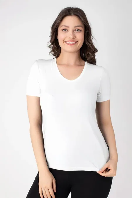 Pamuklu Nefes Alabilen Kısa Kollu T-Shirt Confeo 801 - Beyaz