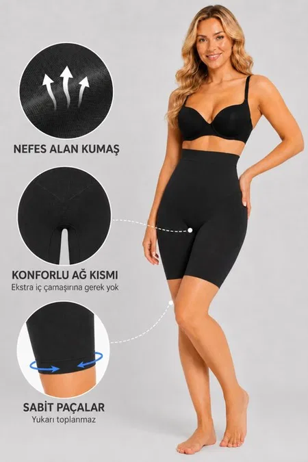 Kısa Paçalı Toparlayıcı Yüksek Bel Korse FormActive 1011 - Siyah