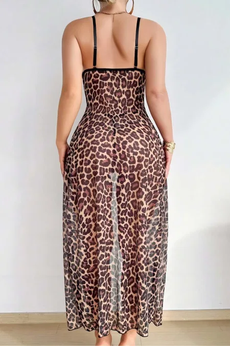 Leopar Desenli Tek Parça Body Lily Bianca 273 - Siyah