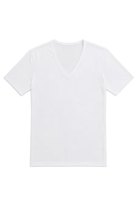 Likralı Derin V Yaka Erkek T-Shirt Beyaz Yıldız 355 - Beyaz