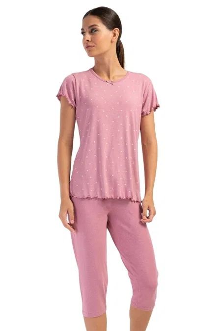 Likralı Viskon Leopar Desenli Kapri Pijama Takımı Vienetta 404006