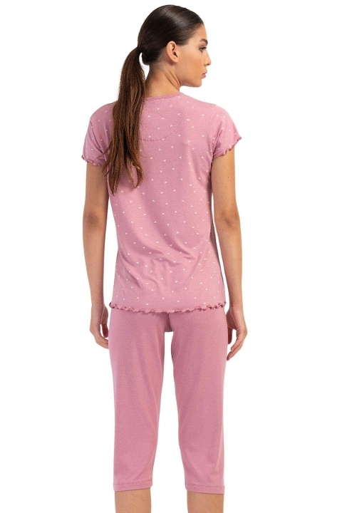 Likralı Viskon Leopar Desenli Kapri Pijama Takımı Vienetta 404006 - Gül Kurusu