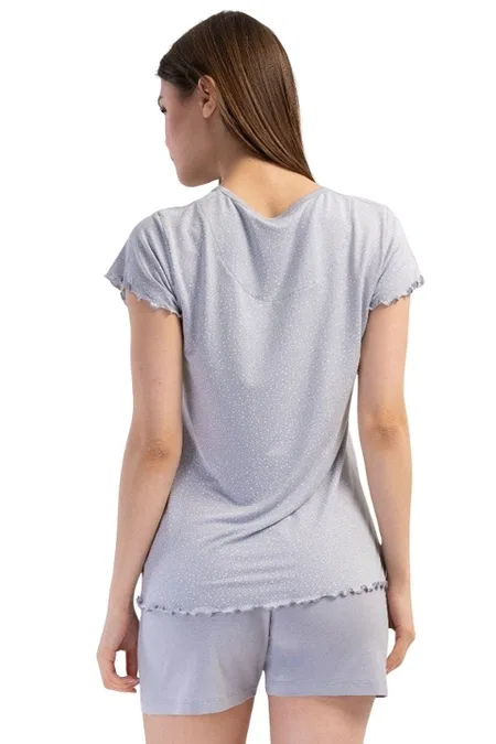 Viskon V Yaka Kısa Kol Eteği Oval Şort Takım Vienetta 409305 - 2