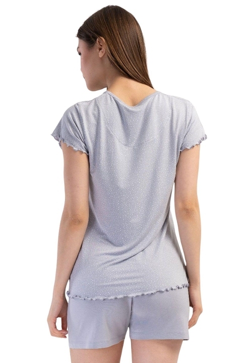 Viskon V Yaka Kısa Kol Eteği Oval Şort Takım Vienetta 409305 - Gri